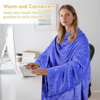 Catalonia Wearable Fleece Blanket with Sleeves and Foot Pockets for Adult Women Men, Micro Plush Comfy Wrap Sleeved Throw Blanket Robe Large, Blue
