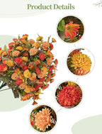 Artificial Cemetery Flowers for Grave: 2 Pcs Fake Fall Flowers for Cemetery Orange Mums Bouquets with Vases - Outdoor Grave Decorations
