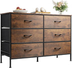 WLIVE Dresser for Bedroom with 6 Drawers, Wide Fabric Dresser TV Stand for 50 Inches TV, with Metal Frame, Wooden Top, Fabric Storage Dressers for Bedroom, Hallway, Entryway, Rustic Brown