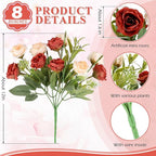 Zeyune 8 Pack 12 Inch Wedding Bouquets for Bride Bridesmaid Orange and Champagne Artificial Rose Bouquet Fake Silk Roses Flowers Bunches Bulk for Home Office Garden Parties Decoration