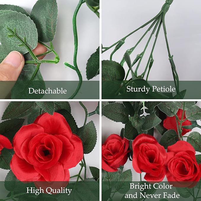 RECUTMS Hanging Flowers Artificial Plants 2PCS 3.3Ft Rose Vine Flower for Home Room Garden Wedding Indoor Outdoor Decoration (Red)