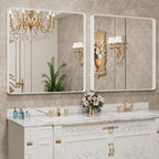 LOAAO 30x30 Inch White Metal Framed Bathroom Mirror for Wall, White Bathroom Vanity Mirror Farmhouse, Large Rounded Rectangle Mirror, Anti-Rust, Hangs Horizontally or Vertically