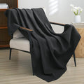 PHF 100% Cotton Waffle Weave Throw Blanket 50" x 60" - Lightweight Washed Soft Breathable for Adults and Kids - Perfect Layer for Couch Bed Sofa - Elegant Home Decoration Gift - Black