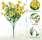Ouddy Decor 24 Bundles Artificial Flowers for Outdoors Fake Silk Flowers UV Resistant Faux Plastic Plants for Spring Summer Garden Porch Window Box Table Vase Home Indoor Outdoor Decoration, Yellow