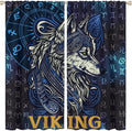 Viking Wolf Curtains Blue Rune Nordic Gothic Animal Curtains Dark Ancient Totem Mythological Pattern Printed Curtains Boys Bedroom Living Room Decoration Blackout Curtains W84 * L84 Inch