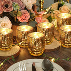 Gold Mercury Glass Votive Candle Holders Set of 6, Wedding Party Candlestick, Elegant Table Centerpiece Candles,Gold Tealight Candle Holders Set, Festive Holiday Home Decor