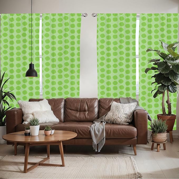 Ambesonne Lime Green Window Curtains Pack of 2, Simplistic Formless Geometric Shapes in Different Shades Theme, Lightweight Set with Rod Pocket, 4 Panels of - 28" x 95", Green