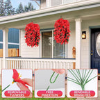 Artificial Bougainvillea Flowers for Outdoor Plant,2 pcs Faux Hanging Flowers Bougainvillea for Outside Decoration,Fake Silk UV Resistant Vines for Front Door Porch(Red)