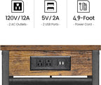 TUTOTAK C Shaped End Table with Charging Station, Side Table for Sofa, Couch with Storage Bag, Set of 2, TV Tray with 2 USB Ports and Outlets for Living Room, Bedroom, Brown TB01BB0242