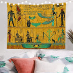 Batmerry Yellow Ancient Egyptian Tapestry, Horus Wall Art Hanging Decoration Polyester Fiber White Ruffled Around for Dorm Room Bedroom Living Room, 39.1x59.1 inches