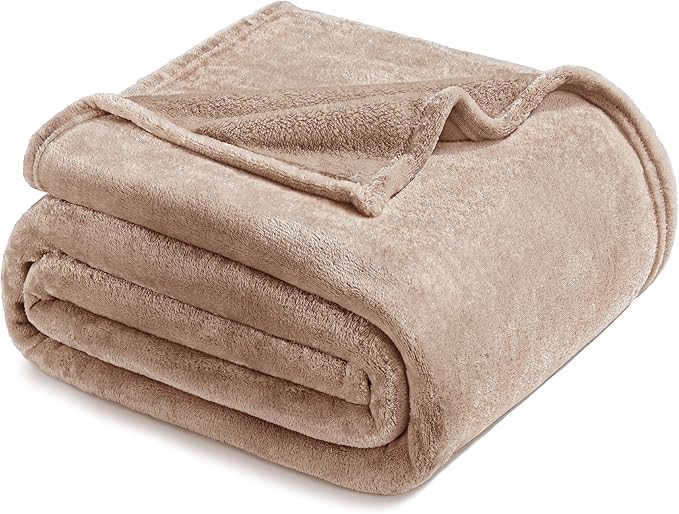 Exclusivo Mezcla Fleece Blanket Queen Size for Bed, Super Soft and Warm, All Season Use, Cozy, Plush, Lightweight, 90x90 Inches, Camel