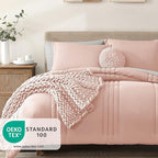 Monbix Queen Comforter Set - 7 Pieces Light Pink Bed in a Bag Queen Bedding Sets with Comforters, All Seasons Down Alternative Comforter Bed Set with Sheets, Pillowcases & Shams