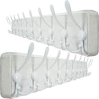 WEBI Coat Rack Wall Mounted,38 9/16" Long,10 Triple Hooks,Wood Coat Hooks Wall Mount,Large Coat Hanger Wall,Hook Rack,Tri Hooks for Hanging Coats,Clothes,Jacket,Entryway,Rustic White,2 Packs