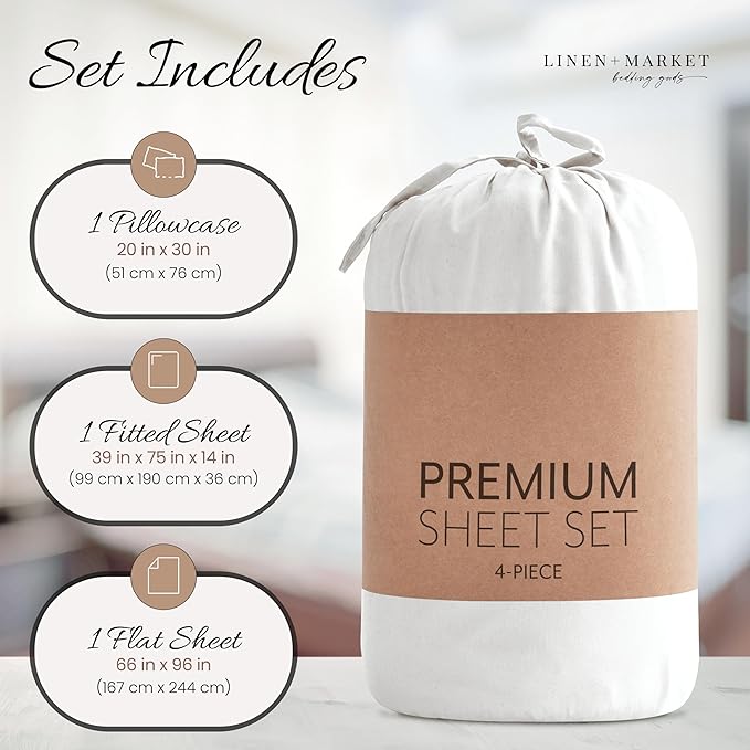Linen Market Brushed Microfiber Twin Sheet Set 3 Piece – Oeko-TEX Certified Ultra Soft & Wrinkle-Free - 16" Deep Pocket Sheets - Easy Care Twin Size - White