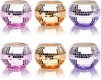 Tealight Candle Holder Set of 6, Grandient Mosaic Candle Holders Stained Glass Votive Candle Holder, Colorful Disco Ball Tealight Holder for Birthday Party, Weding Centerpieces, Home Decor