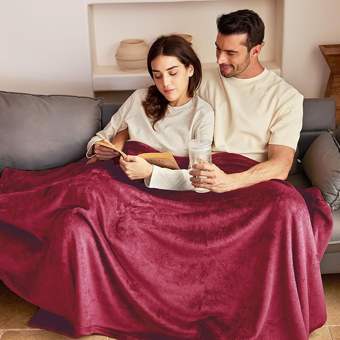Exclusivo Mezcla Extra Large Fleece Throw Blanket for Couch, Sofa, 300GSM Super Soft and Warm Blankets, Deep Red Throw All Season Use, Cozy, Plush, Lightweight, 50x70 Inches