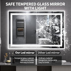 Koonmi 32x48 LED Bathroom Mirror, Backlit + Front Lit, LED Bathroom Mirror with Lights for Wall, 3 Colors, Anti-Fog, Dimmable Brightness, Memory Function, Tempered Glass