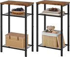 Hoctieon 2-Set 3 Tier End Table, Telephone Table Set of 2, Tall Side Table with Storage Set of 2, Small Nightstand for Small Spaces, Metal Frame, for Living Room, Bedroom, Sofa Couch, Rustic Brown