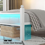 Full Bed Frame with Headboard and Footboard, Metal Bed Frame with Charging Station and LED Lights, Under Bed Storage, No Box Spring Needed,Noise Free, White