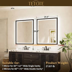 TETOTE Gold Bathroom LED Mirror with Lights 30x36 Frontlit & Backlit Vanity Framed Mirror Baroque Anti Fog Stepless Dimmable White/Warm/Natural,CRI90+,Waterproof,Wall Mounted(Horizontal/Vertical)