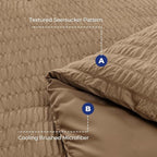 HYMOKEGE Brown California King Comforter Set Seersucker 7 Pieces, All Season Luxury Bed in a Bag for Bedroom, Bedding Set with Comforter, Sheets, Pillowcases & Shams