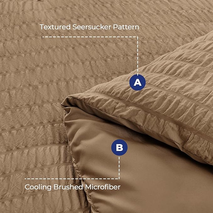 HYMOKEGE Brown Twin XL Comforter Set Seersucker 5 Pieces, All Season Luxury Bed in a Bag for Bedroom, Bedding Set with Comforter, Sheets, Pillowcase & Sham