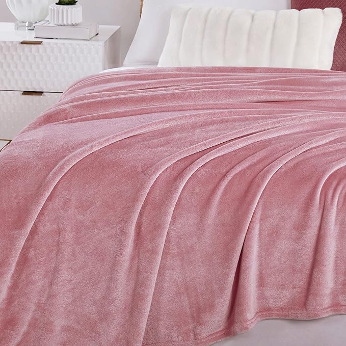 Walensee Fleece Blanket Plush Throw Fuzzy Lightweight (Queen Size 90x90 Blush) Super Soft Microfiber Flannel Blankets for Couch, Bed, Sofa Ultra Luxurious Warm and Cozy for All Seasons
