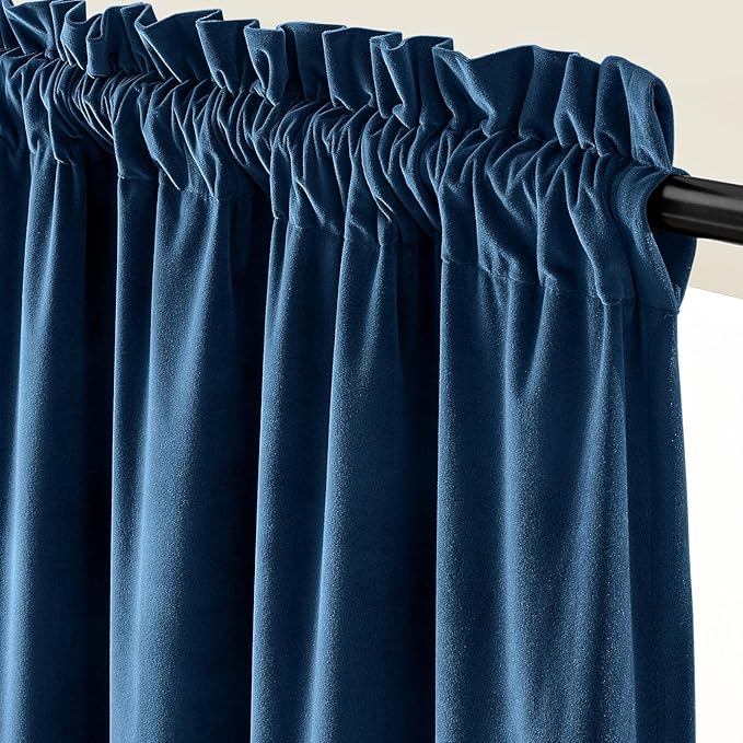 Lazzzy Velvet Blackout Curtains Thermal Insulated Room Window Drapes Super Soft Luxury Curtains for Living Room Bedroom Rod Pocket 2 Panels, Dark Blue, 52" W x 120" L