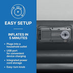 SLEEPLUX Durable Inflatable Air Mattress with Built-in Pump, Pillow and USB Charger, 22" Tall Queen