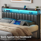Rolanstar Headboard for King Size Bed with Storage, 60,000 DIY Color of LED Light, Head Board with USB & Type C Port, Height Adjustable, Black Upholstered Cabeceras de Cama Comfortable Modern, Leather