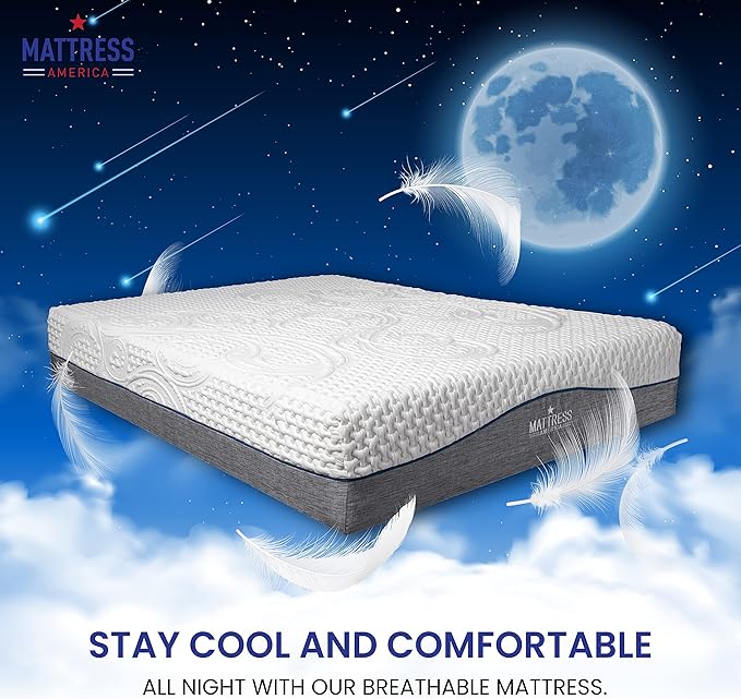 Queen Mattress America Revive Gel Memory Foam Mattress Fiberglass Free, 12 Inch , Queen