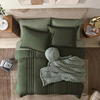Monbix King Size Comforter Set - 7 Pieces Bed in a Bag King, Olive Green Bedding Sets with Comforter, All Seasons Down Alternative Comforter Bed Set with Sheets, Pillowcases & Shams
