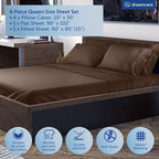 DREAMCARE Queen Sheet Set – 6 pcs Cooling Bed Sheets – up to 15” Deep Sheets Queen Size Bed Set – 2500 Supreme Collection –Extra Soft 100% Brushed Microfiber Hotel Luxury with Side Pocket –Mocha Brown