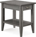Laurent Narrow Solid Wood Side End Table with Shelf and Drawer, Smoke Gray Wash – Leick Home, 10506-GR