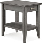 Laurent Narrow Solid Wood Side End Table with Shelf and Drawer, Smoke Gray Wash – Leick Home, 10506-GR