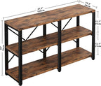 IRONCK Rustic Entryway Console Table, Long Hallway Table 47 in 3-Tier, TV Stand Entertainment Center Media Stand for Living Room, Industrial Style, Vintage Brown