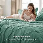 Bedsure Twin Comforter Set Graysih Green - Bed in a Bag Twin Size Bedding 5 Pieces, GentleSoft™ Pintuck Bed Set Gift for Family, Pinch Pleat Graysih Green Comforter with Sheets, Pillowcase & Sham