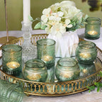 DARJEN 12Pcs Green Votive Candle Holders - Glass Tea Light Candle Holder for Wedding Shower, Candle Holder Bulks for Wedding & Home Table Decor, Vintage Parties Gifts