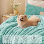 BEDELITE Fleece Queen Comforter Set -Super Soft & Warm Fluffy Haze Blue Bedding, Luxury Fuzzy Heavy Bed Set for Winter with 2 Pillow Cases