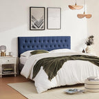 Tufted Upholstered Headboard Full Size, Solid Wood Head Board with Durable Metal Legs, Adjustable Height Full XL headboard from 37” to 51” Fabric Headboard in Modern Button Design, Blue