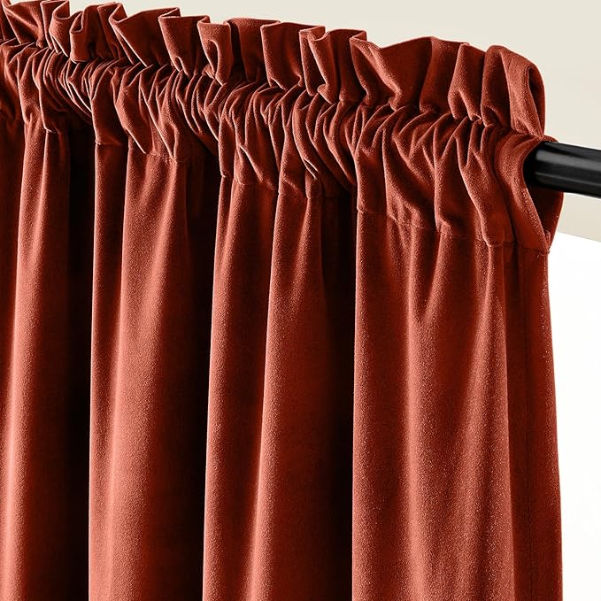 Lazzzy Velvet Blackout Curtains Thermal Insulated Room Window Drapes Super Soft Luxury Curtains for Living Room Bedroom Rod Pocket 2 Panels, Rust Red, 52" W x 63" L