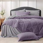 Bedsure Twin XL Comforter Set - 5 Pieces Reversible Grayish Purple Bedding, Twin XL Size Bed Set for All Seasons, Bed in a Bag with Down Alternative Comforter, Sheets, Pillowcase & Sham