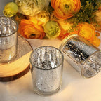 24 Pcs Silver Votive Candle Holders, Speckled Mercury Silver Glass Candle Holder Bulk for Wedding Centerpiece Table Decor, Tea Lights Candle Holder for Valentines Day Decor, Home Decor
