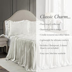 Lush Decor Ravello Pintuck Ruffle Skirt Bedspread Set - Luxe 3 Piece Ruffled Bedding Set - Traditional Glam & Farmhouse Inspired Bedroom Decor - King, White