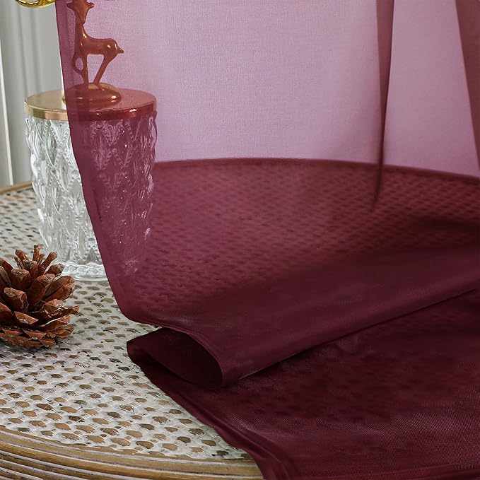 OWENIE Burgundy Sheer Curtains 108 Inches Long for Living Room Bedroom 2 Panels Set, Lightweight Airy Burgundy Sheer Curtain, Filmy Rod Pocket, 2 PCS, Each 59" W x 108" L