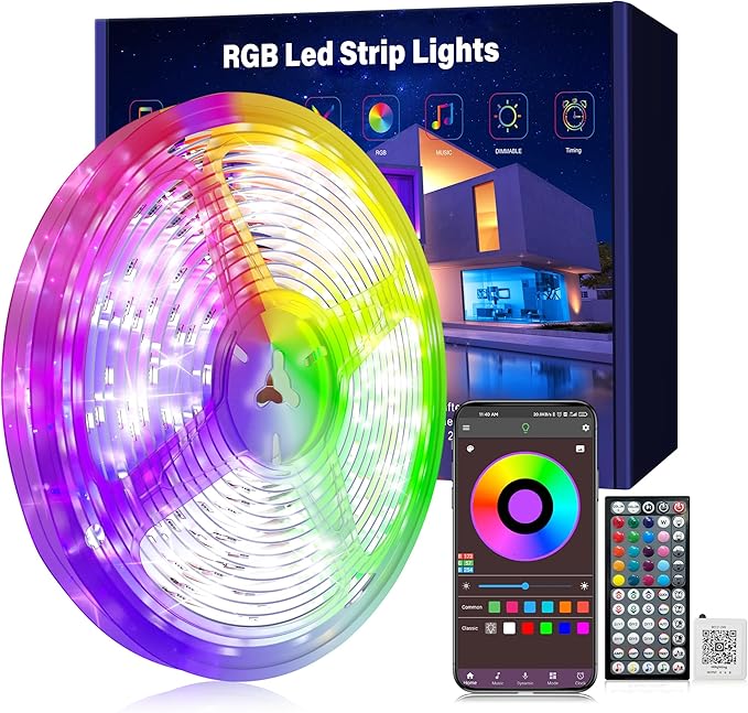 Led Lights for Bedroom 50ft Music Sync Color Changing Led Strip Lights with 60 Key Remote and App Control RGB Led Light Strip for Home Party Room Decoration