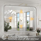 LED Bathroom Mirror with Lights,48x36 Inch Brushed Silver Framed Lighted Vanity Mirror,Anti Fog Stepless Dimmable Wall Mounted(Horizontal/Vertical)