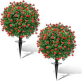 24" Artificial Topiary Boxwood Ball Tree with Ground Spike, Set of 2, UV Resistant Outside Fake Bushes Plants, Faux Cedar Balls Faux Shrubs Plastic Plants for Outdoor Indoor Front Porch Garden Decor