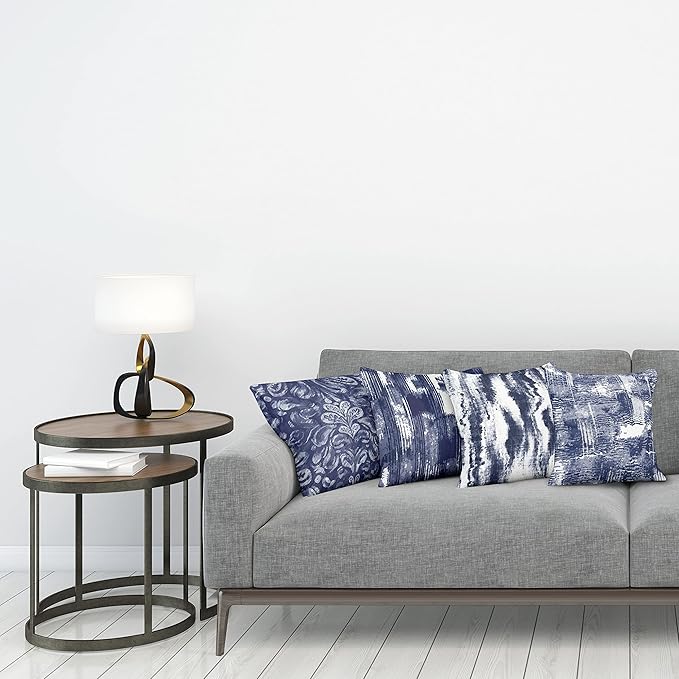 Ambesonne Vintage Throw Pillow Cushion Case Pack of 4, Abstract Grunge Effect Brushstrokes and Waving Striping Stains Paisley Drops, Modern Accent Double-Sided Digital Printing, 24", Violet Blue White