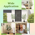 GOFLAME 3FT Artificial Camellia Tree, 2 Pack Faux Camellia Plant with White Flowers, Solid Wood Trunk, Realistic Moss, Greenery Potted Decoration Tree for Indoor Outdoor Home Porch Front Door
